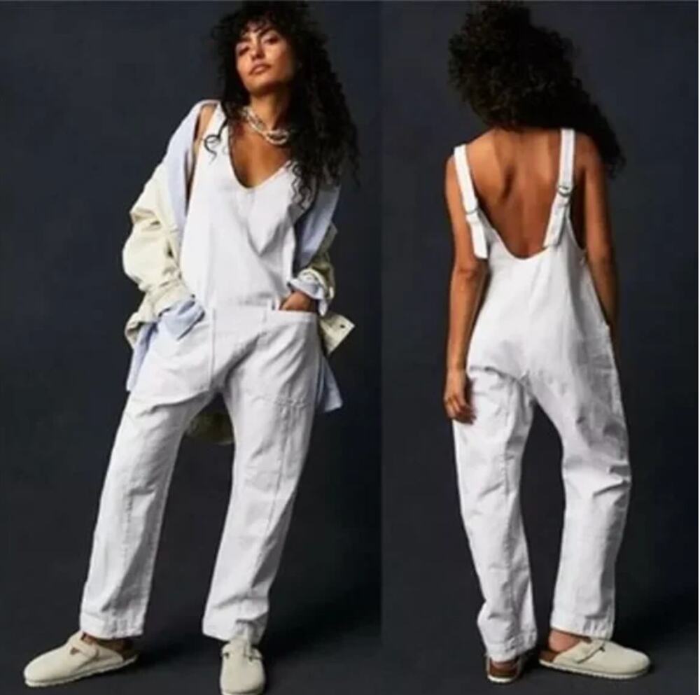 Free people white high roller jumpsuit